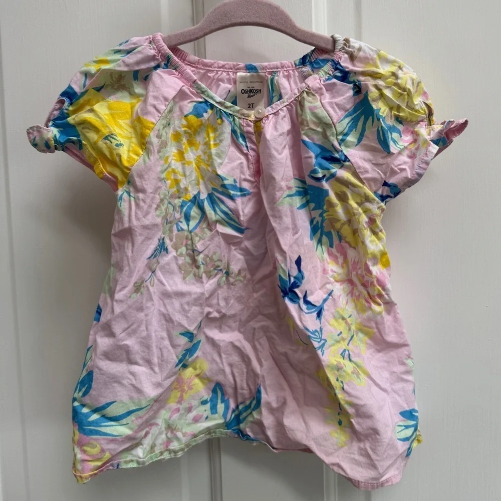 NWOT Oshkosh B’Gosh 2T Girls Pink Floral Short Sleeve Top Blouse